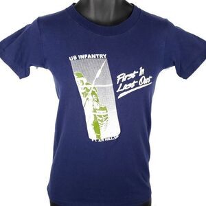 US Army Infantry T Shirt Vintage 80s First In Last Out Training Fort AP Hill